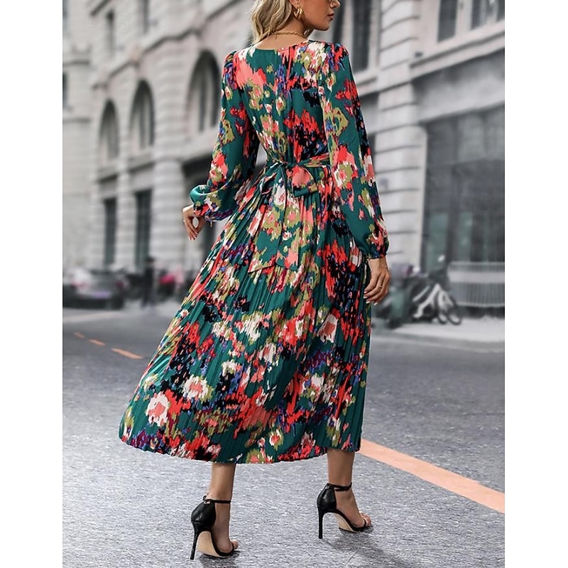 Women's Graphic Print V Neck Long Dress Maxi Dress Long Sleeve Spring Fall4