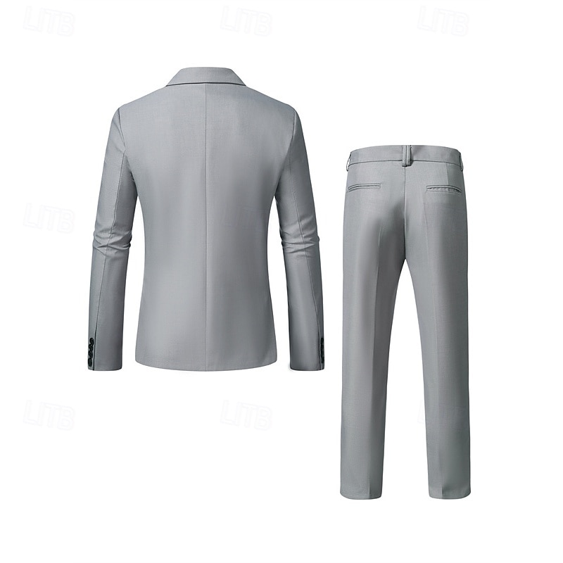 Men's Blazer Set Suits Business Cocktail Party Wedding Party Fashion Casual Spring &  Fall 65% Cotton Plain Pocket 2 Piece Comfortable Single Breasted Blazer Gray3