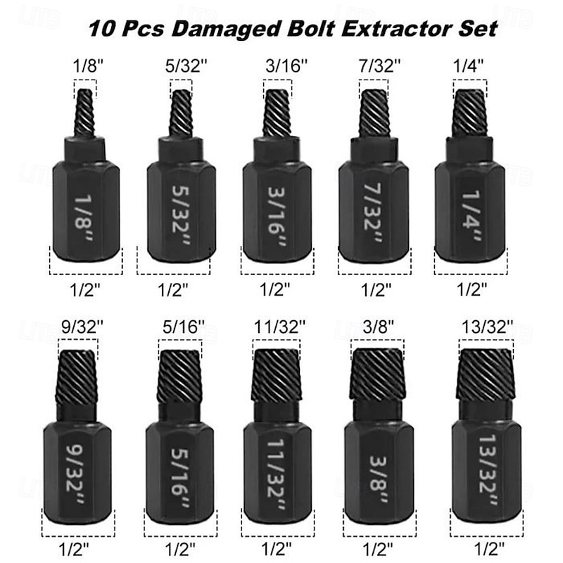 10-Piece Set Broken Head Bolt Screw Cap Extractor - Hexagon Socket Bolt Removal Tool, Chrome Vanadium Steel, for Screws, Bolts, and Studs2