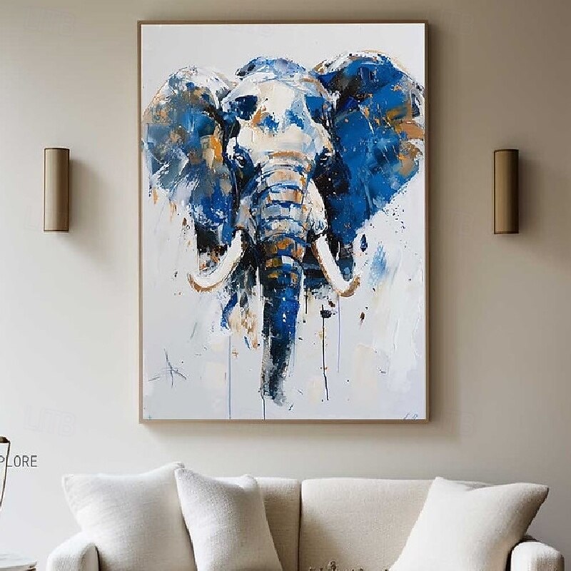 Hand Painted Impressionist Elephant Oil Painting On Canvas- Contemporary Multi-colored Safari Animal oil painting Fine Art WHAT BRILLIANT COLORS Elephant painting for bedroom office wall decoration