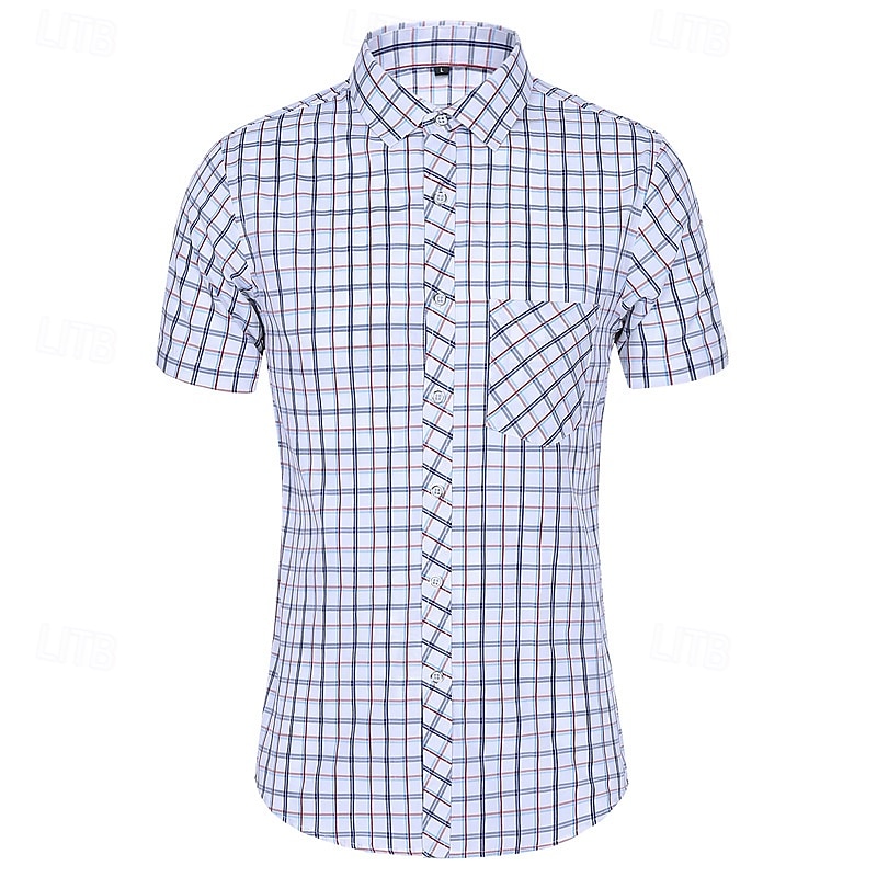 Men's Shirt Dress Shirt Button Up Shirt Plaid Party Work Yellow Red Blue Short Sleeve Lapel Summer Clothing Apparel Front Pocket2