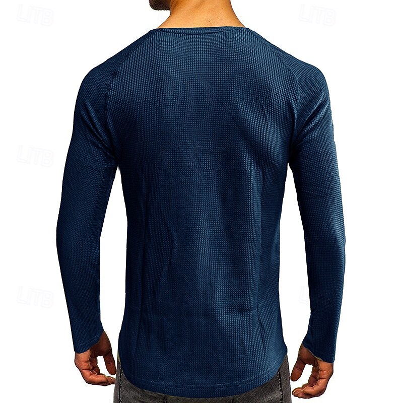 Men's Button T Shirt T Shirt Henley Shirt Tee Long Sleeve Henley Fall & Winter Plain Fashion Designer Basic Vacation Street Going out Black White Wine Top Tee for Men2