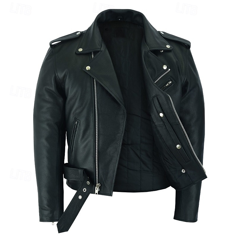 Men's Faux Leather Jacket Transition Jacket Biker Jacket Negan Leather Jacket Vacation Daily Windproof Warm Pocket Fall & Winter Plain Fashion Classic Lapel Regular Faux Leather Black Jacket3