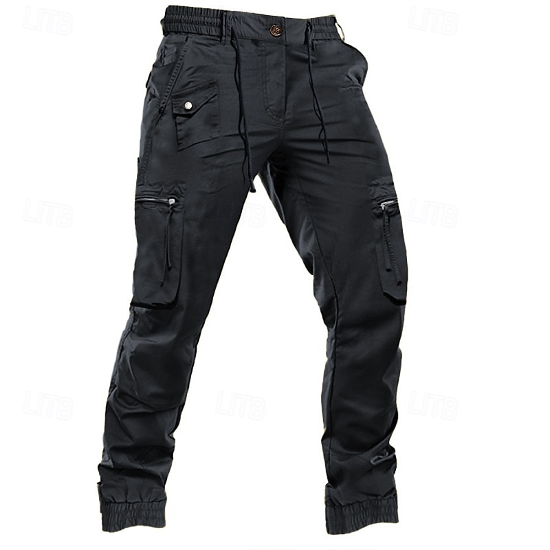 Men's Cargo Pants Trousers Casual Pants Drawstring Elastic Waist Multi Pocket Plain Comfort Soft Full Length Outdoor Daily Holiday Fashion Streetwear Black Green Micro-elastic3