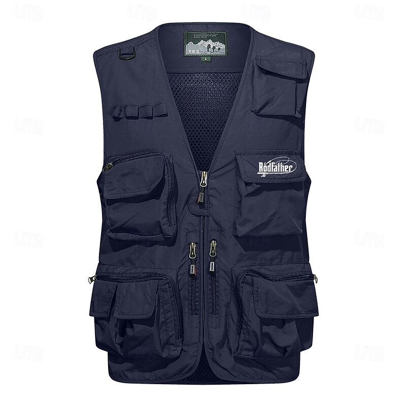 Men's Letter Printed Vest Waistcoat Gilet Tactical Practical Removable Casual Sports Outdoor Fishing Photography Side Pockets Quick Dry Mesh Fall Winter Collarless Sleeveless khaki Army Green Dark3