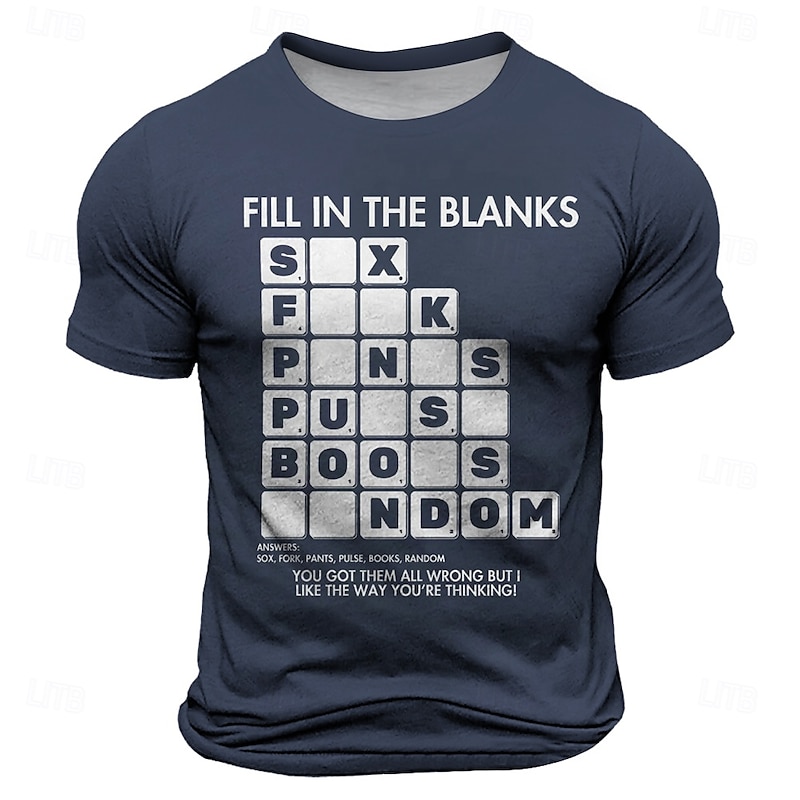 Men's Funny Graphic T-Shirt: Fill In The Blanks 'Dirty Mind' Puzzle Humor Tee with Scrabble Style Text2
