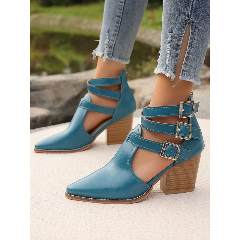 Women's Turquoise Ankle Strap Heels with Pointed Toe – Chic Buckle Closure Heels for Spring and Summer Events3