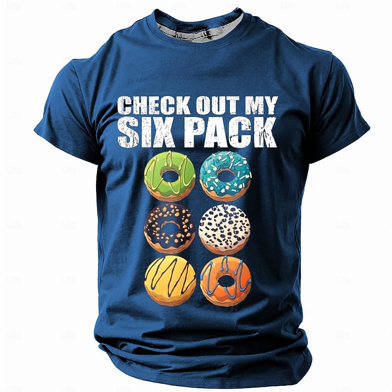 Men's Funny Graphic T-Shirt: 'Check Out My Six Pack' Donut Pun Humor Short Sleeve Tee4