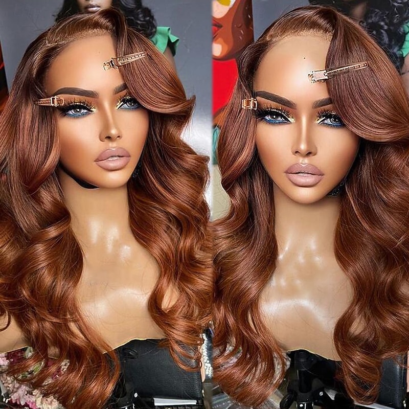 Unprocessed Virgin Hair 13x4 Lace Front Wig Side Part Brazilian Hair Wavy Auburn Wig 130% 150% Density with Baby Hair Glueless For Women Long Human Hair Lace Wig