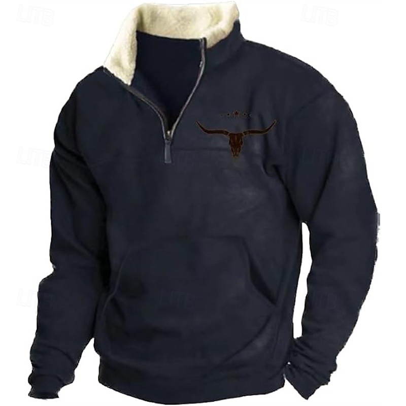 Men's Sweatshirt Quarter Zip Sweatshirt Navy Blue Brown Khaki Half Zip Cow Pocket Sports & Outdoor Daily Holiday Polyester Vintage Casual Thin fleece Fall & Winter Clothing Apparel Hoodies3