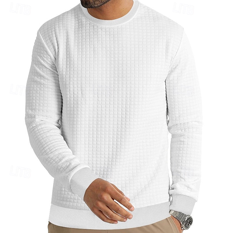 Men's Sweatshirt Waffle Sweatshirt Black White Army Green Khaki Dark Gray Crew Neck Plain Ribbed Textured Knit-texture Sports & Outdoor Daily Holiday Polyester Streetwear Basic Casual Spring &  Fall