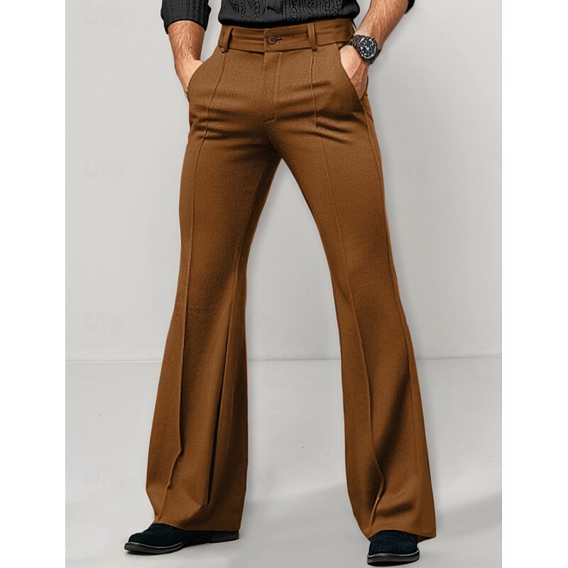 Men's Dress Pants Flared Pants Bell Bottom Trousers Suit Pants Pocket Plain Comfort Breathable Full Length Outdoor Daily Going out Fashion Casual Black White Micro-elastic