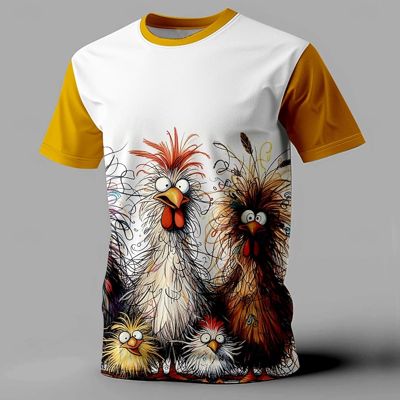 Men's Animal Funny T Shirt Short Sleeve T shirt 3D Print Crew Neck Shirt Retro Vintage Casual Street Casual Bar Yellow Red Green Spring & Summer Clothing Apparel S M L XL XXL XXXL3