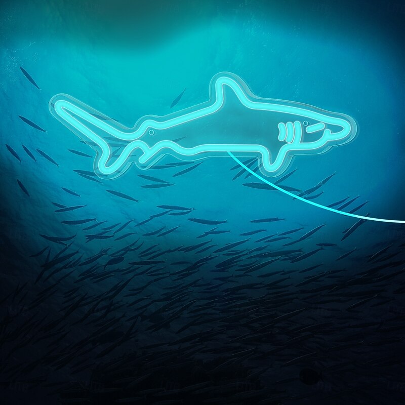 1pc Blue Shark LED Neon Light Sign, USB Powered Neon Sign Light for Home Bedroom Aquarium Zoo Bar Club Pub Party Wall Art Decoration Hanging Light3