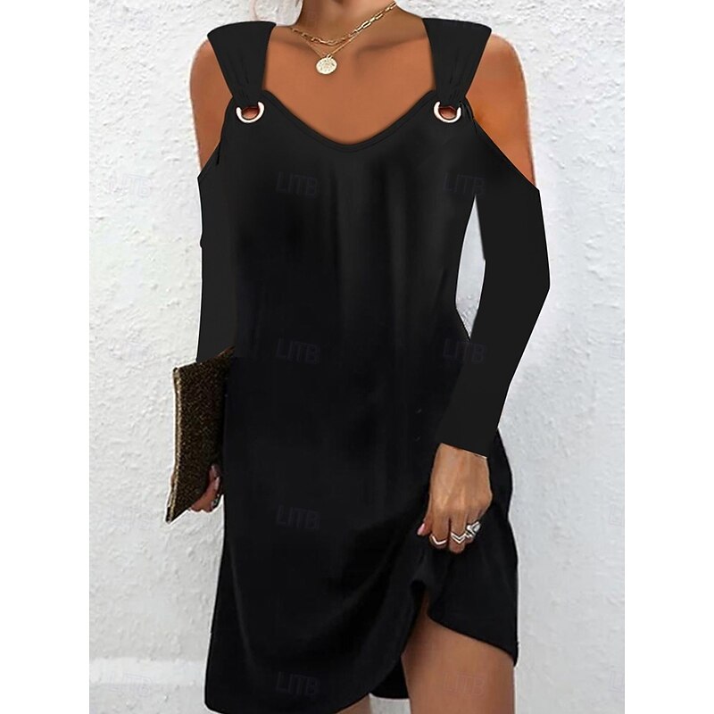 Women's Mini Dress Black Dress Cocktail Dress Formal Dress Plain Dress Elegant Vintage Casual Street Date Loose Fit Plain Long Sleeve Off Shoulder Black White Pink Green Summer Spring Fall