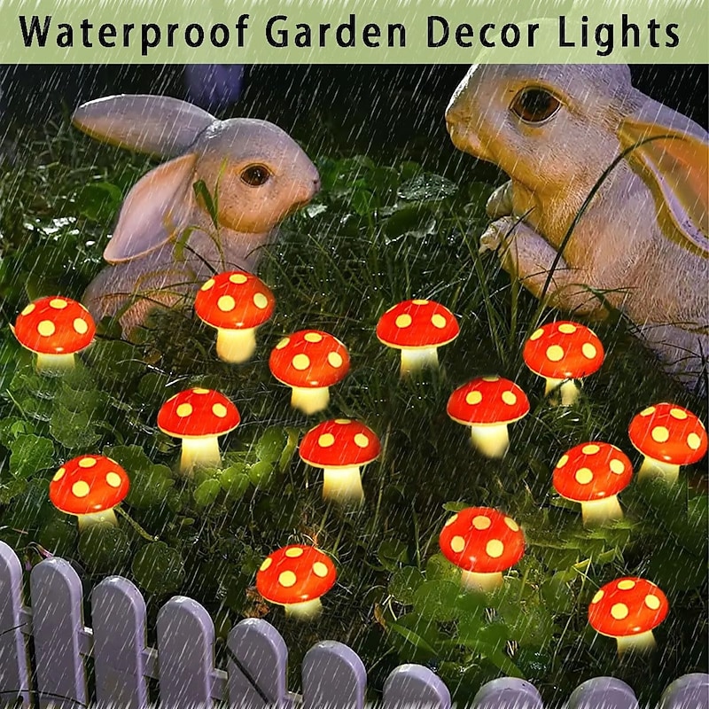 Solar Mushroom Lights Garden Lights for Outdoor Decor 6.5m 30LEDs 7M 50LEDs Cute Mini Mushroom String Lights 8 Modes Solar Pathway Lights for Garden Lawn Flowerbed Fence Christmas Decoration4