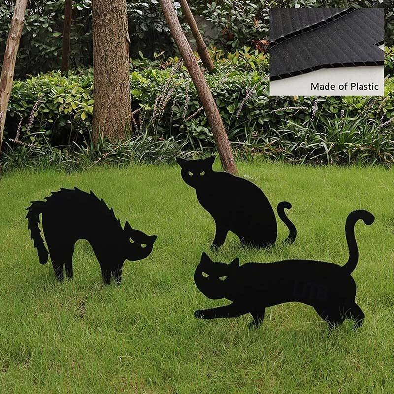 Halloween Decorations Outdoor 3ct Black Cat Decor Yard Signs with Stakes Acrylic Scary Silhouette Waterproof Lawn Decorations for Kids Family Home Party