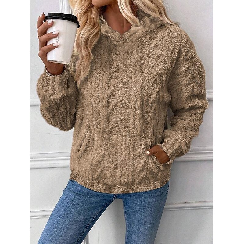 Women's Hoodie Sweatshirt Elegant Fashion Comfrt Fleece Plain Work Street Dailywear Hooded Pocket Loose Fit Long Sleeve White Pink Blue Khaki Fall Winter4