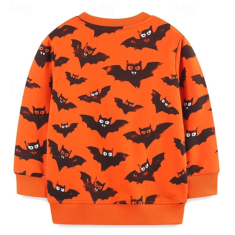 Halloween Boys 3D Cartoon Bat Sweatshirt Long Sleeve Spring Fall Fashion Basic Nylon Little Kids(4-7ys) 4-7 Years Crew Neck Outdoor Casual Daily Regular Fit2