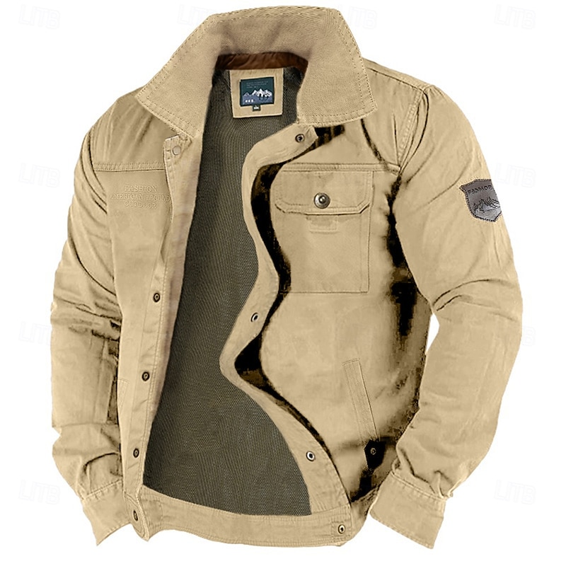 Men's Lightweight Jacket Trucker Jacket Utility Jacket Cargo Jacket Outdoor Vacation Wearproof Multiple Pockets Spring &  Fall Plain Fashion Classic Lapel Regular Khaki Army Green Dark Blue Jacket