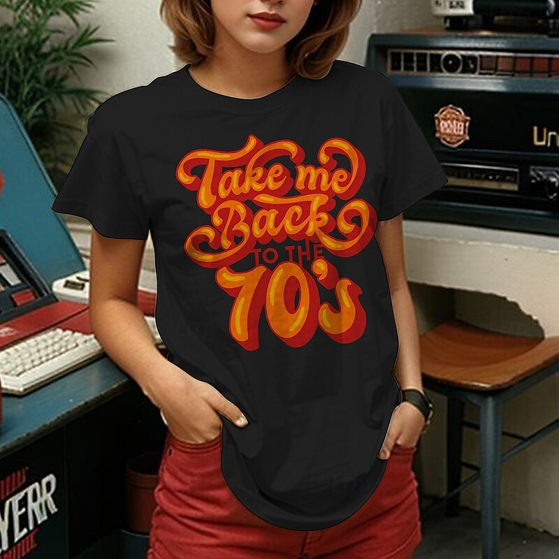 Retro Vintage T-shirt Basic Tee 70s For Women's Adults' Hot Stamping Party Casual Daily Cotton Blend2