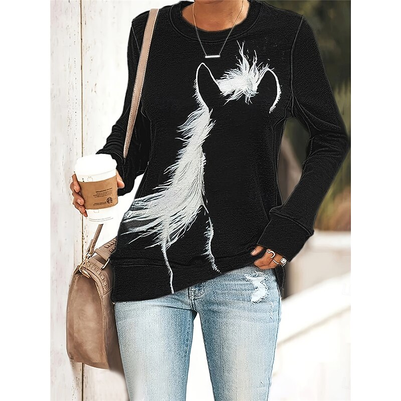 Women's Pullover Cotton Blend Animal Street Casual Print Casual Round Neck Long Sleeve Micro-elastic Winter Spring &  Fall Comfrt Breathable Soft Fabric