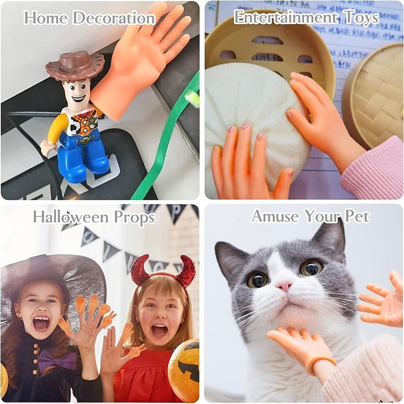 6Pcs Mini Tiny Hand Models Joke Finger Puppet Little Finger Hand Kid Cat Toy2