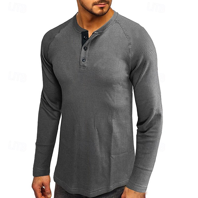 Men's Button T Shirt T Shirt Henley Shirt Tee Long Sleeve Henley Fall & Winter Plain Fashion Designer Basic Vacation Street Going out Black White Wine Top Tee for Men3