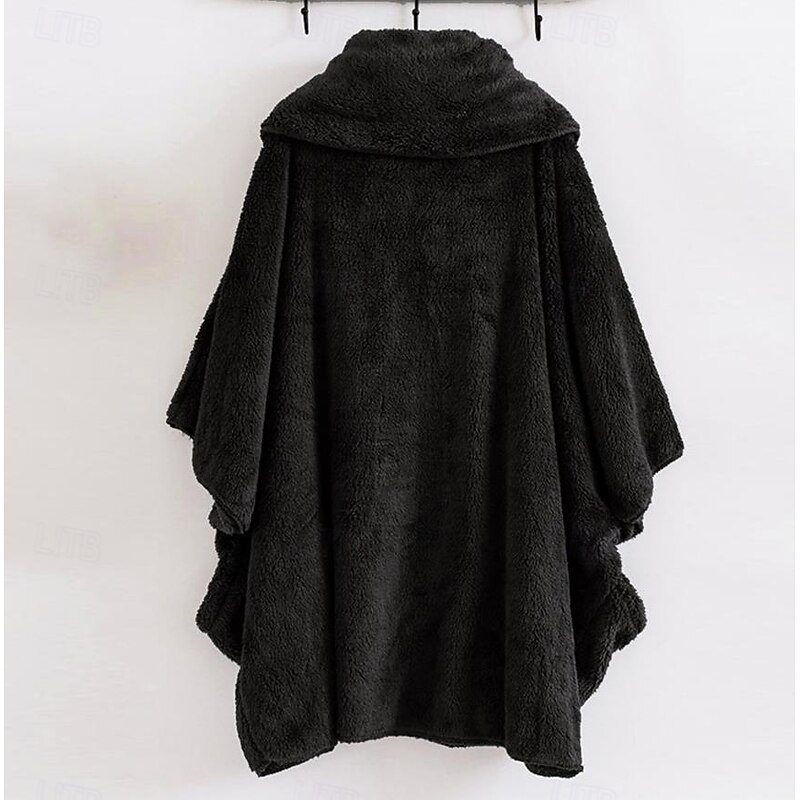 Women's Winter Coat Athleisure Holiday Daily Wear Fall Winter Regular Coat Loose Fit Stylish Casual Jacket Long Sleeve Solid Color Irregular Hem Black Red Brown4