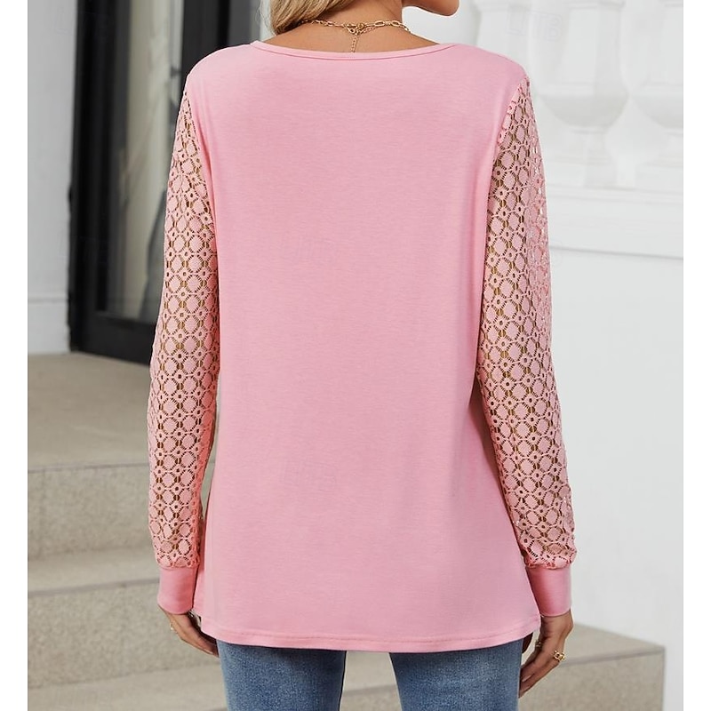 Women's Blouse Rayon Elegant Stylish Modern Solid Color Mesh Backless Patchwork Long Sleeve Crew Neck Daily Black White Pink Blue Spring Fall Winter3