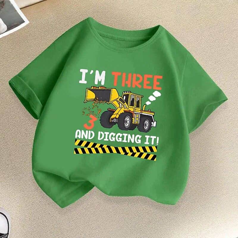 100% Cotton Kids Boys Black White Green Cartoon Vehicle T shirt Tops Crew Neck Short Sleeve Vacation Casual Daily Wear Fashion Sport Print Summer3