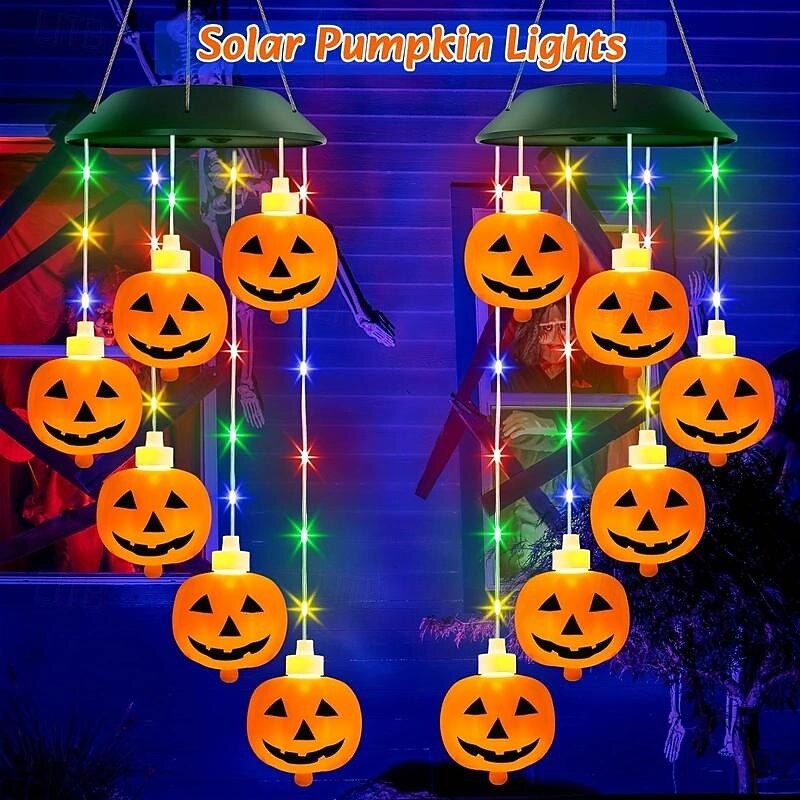 1pc Solar Halloween Pumpkin Wind Chime Light   for Outdoor Courtyard Garden Balcony Fence Light, Eerie Festive Decoration and Glow In the Dark