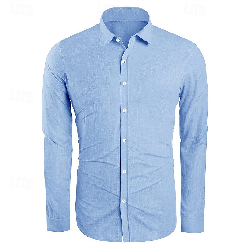 Men's Linen Shirt Summer Shirt Beach Wear Button Up Shirt Plain Casual Daily White Sky Blue Beige Gray Long Sleeve Button Down Collar Spring &  Fall Clothing Apparel Pocket2