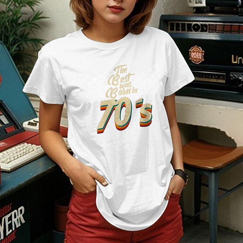 Retro Vintage T-shirt Basic Tee 70s For Women's Adults' Hot Stamping Party Casual Daily Cotton Blend4