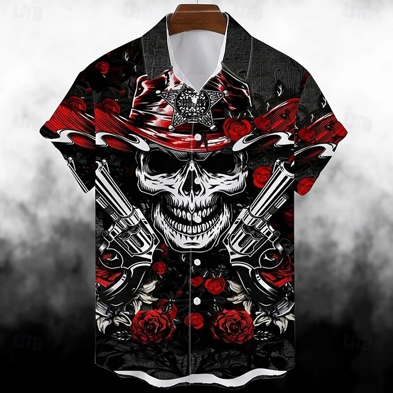 Halloween Skeleton Skull Pumpkin Hawaiian Shirts Aloha Shirt Print Shirt For Men's Adults' 3D Print Vacation Party Halloween4