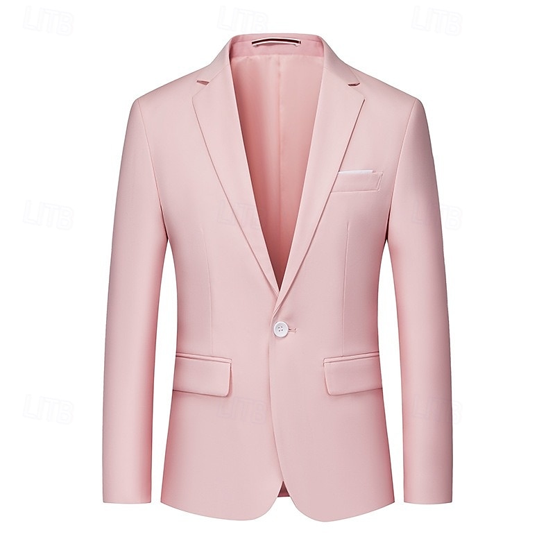 Men's Suits Outdoor Work Daily Pocket Fashion Daily Spring &  Fall Polyester Cotton Blend Solid Color Pocket Buttons Single Breasted Blazer Pink Sky Blue Orange3