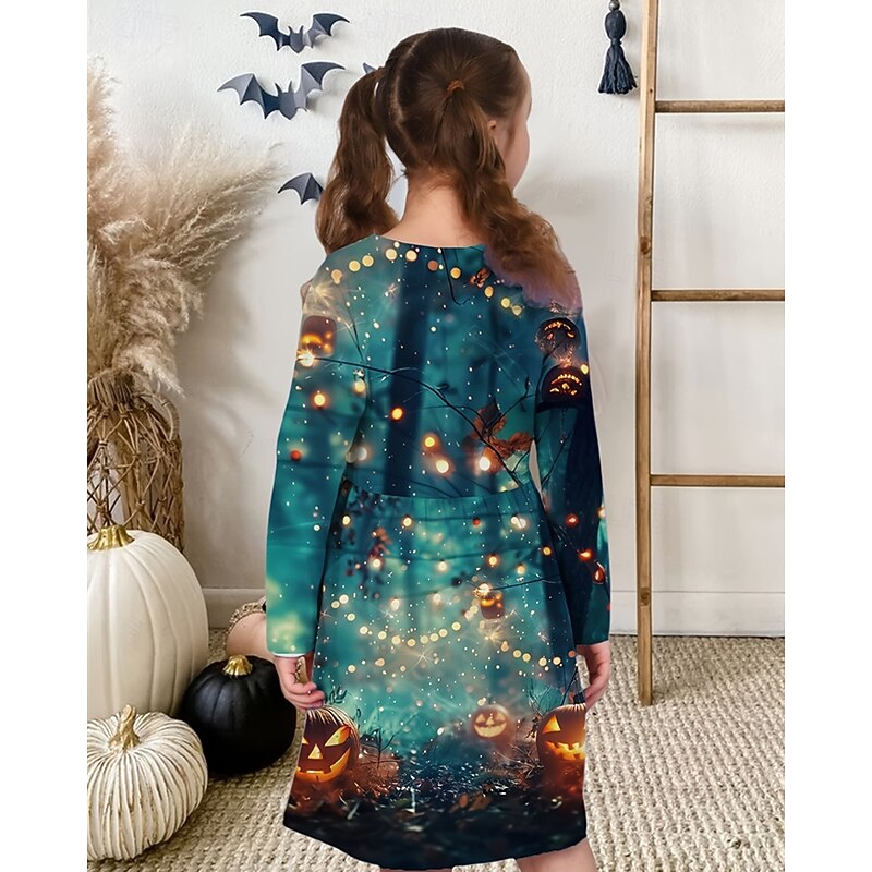 Girls' 3D Graphic Pumpkin Dress Long Sleeve Spring Fall Daily Holiday Vacation Princess Beautiful Sweet Kids 4-12 Years Casual Dress A Line Dress Knee-length Polyester Regular Fit2