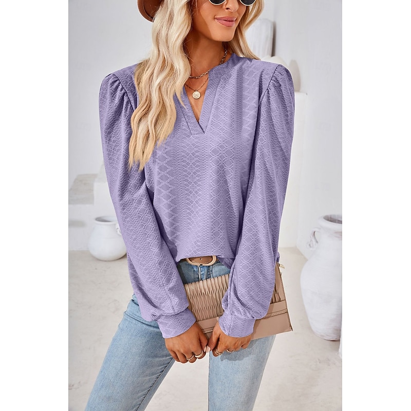 Women's Dressy Tops Rayon Stylish Modern Solid Color Buttons Long Sleeve V Neck Daily Sage Green Black Red Purple Spring Fall Winter