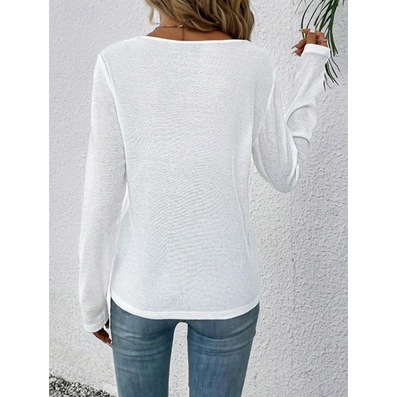 Women's White Elegant Lace Tops Eyelet Blouse Casual Lace Long Sleeve Regular Tops V Neck Daily Romantic Petite Tops Summer Holiday Wear White Spring Fall Semi Formal Blouses2