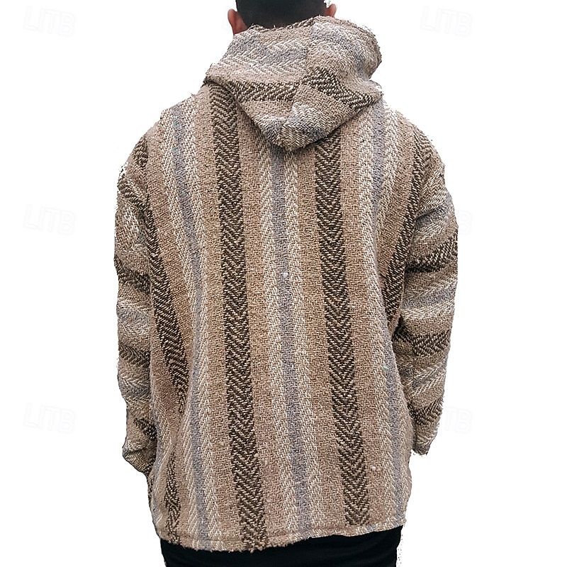 Retro Vintage 1970s Mexican Hoodie Sweatshirt Poncho Hippie Striped Fancy Dress Men's Halloween Carnival Casual Daily Bachelorette Party Adults' Hoodie Fall & Winter3