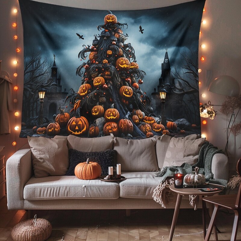 Halloween Decorations Hanging Tapestry Skeletons Halloween Tree Wall Art Large Tapestry Mural Decor Photograph Backdrop Blanket Curtain Home Bedroom Living Room Decoration3