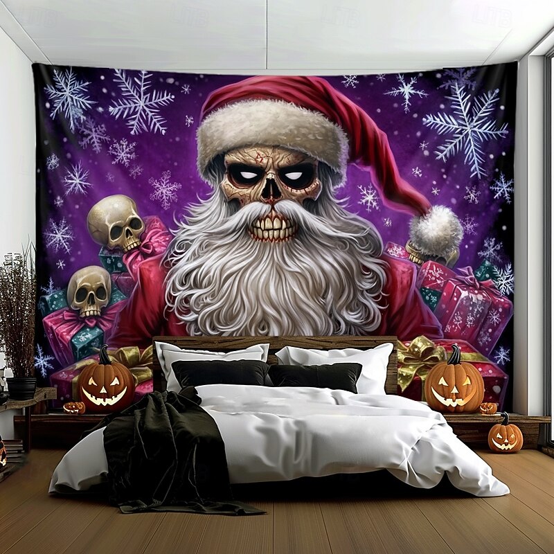 Hanging Tapestry Skeleton Christmas Santa Claus Wall Art Large Tapestry Mural Decor Photograph Backdrop Blanket Curtain Home Bedroom Living Room Decoration 8