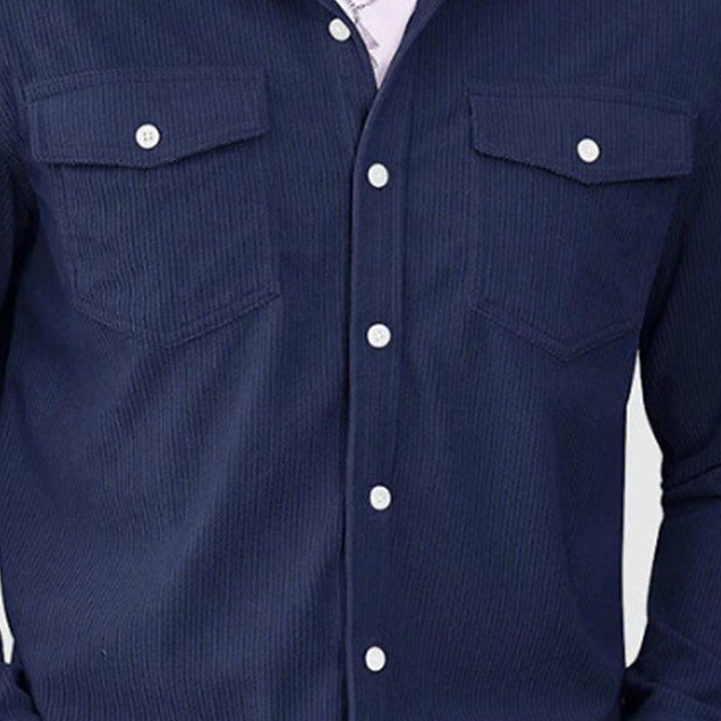Men's Shirt Button Up Shirt Casual Shirt Corduroy Shirt Black Navy Blue Beige Long Sleeve Solid Color Lapel Daily Vacation Pocket Clothing Apparel Fashion Casual Comfortable2