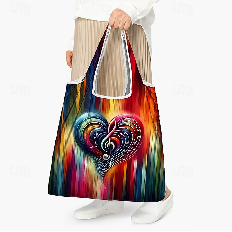 Colorful Music Note Print Foldable Tote Bag - Artistic and Eco-Friendly Reusable Bag for Shopping and Daily Use2