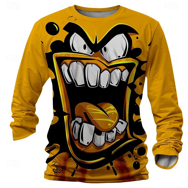 Halloween Men's Funny T Shirt Henley Shirt Long Sleeve T shirt 3D Print Crew Neck Shirt Designer Retro Vintage Street Casual Daily Yellow Blue Purple Summer Spring Fall Clothing Apparel S M L XL 2XL4