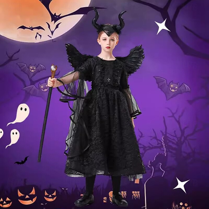 Witch Maleficent Halloween Dress Cosplay Costume Walpurgis Night Cosplay Kid's Girls' Carnival Masquerade Performance Party Halloween Easy Halloween Costumes Dress Up2