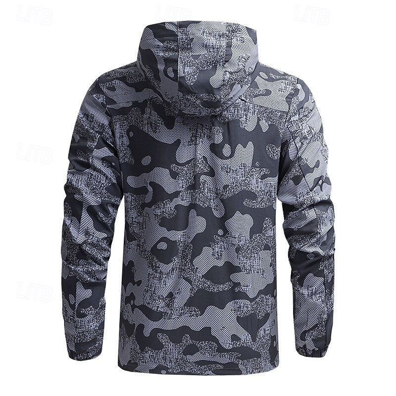 Men's Softshell Jacket Hiking Jacket Outdoor Camouflage Sun Protection Windproof Quick Dry Jacket Hoodie Full Zip Traveling Navy Blue Blue Grey3