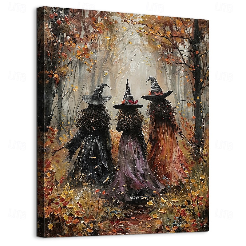 Vintage Witch Forest Painting Poster Halloween Wall Decoration Print Witch Canvas Print Halloween Wall Art Aesthetic2