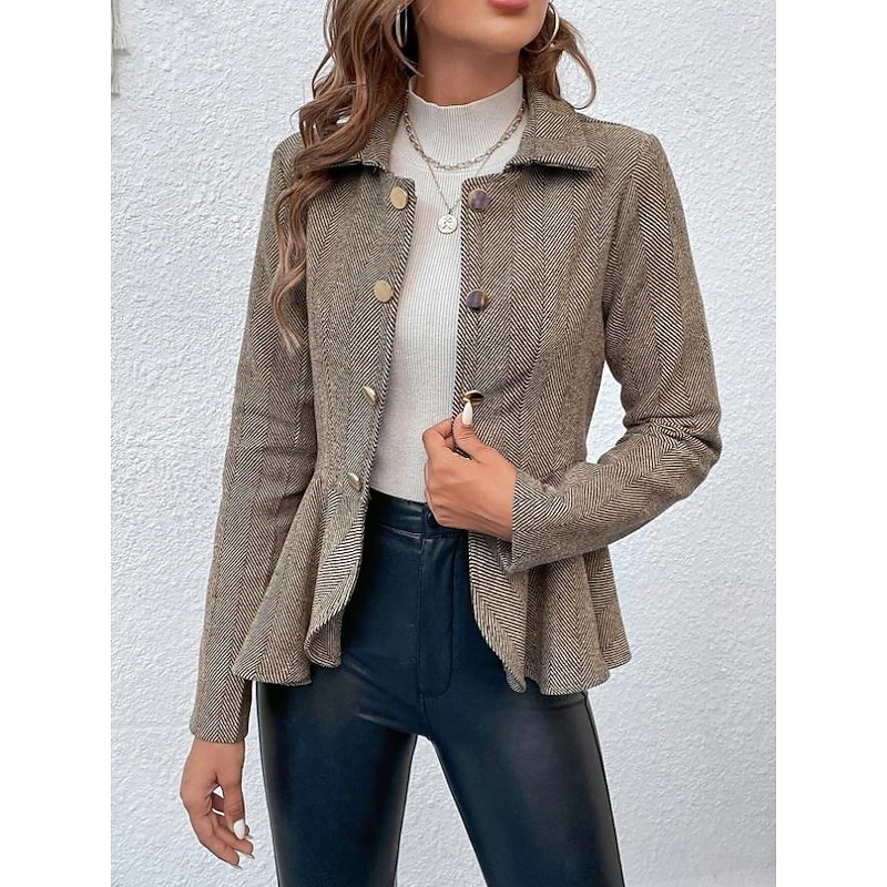 Women's Casual Jacket Outdoor Ruffle Solid Color Windproof Fashion Regular Fit Outerwear Long Sleeve Fall Camel S3