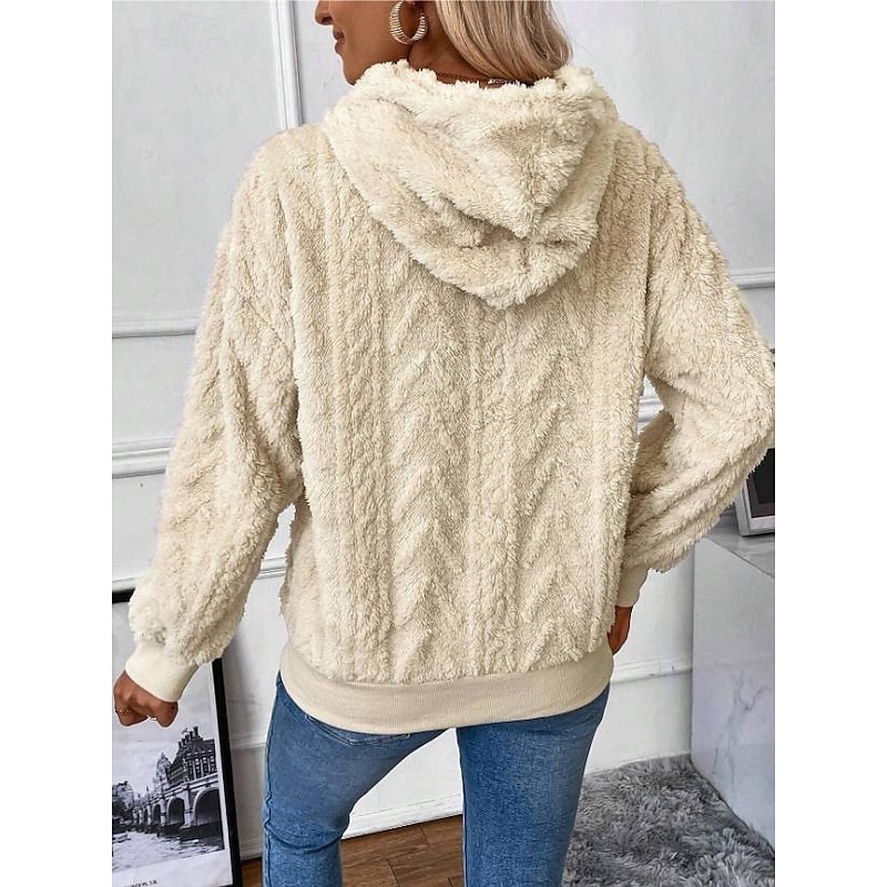 Women's Hoodie Sweatshirt Elegant Fashion Comfrt Fleece Plain Work Street Dailywear Hooded Pocket Loose Fit Long Sleeve White Pink Blue Khaki Fall Winter2